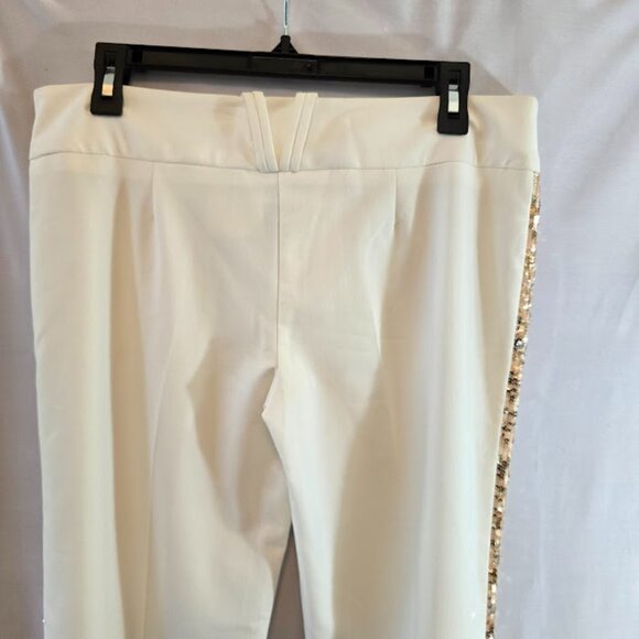 BEBE IVORY NWT PANTS SIZE 10 HAND SEWN SEQUIN  FORM TUXEDO STRIPE MADE USA - Picture 6 of 14